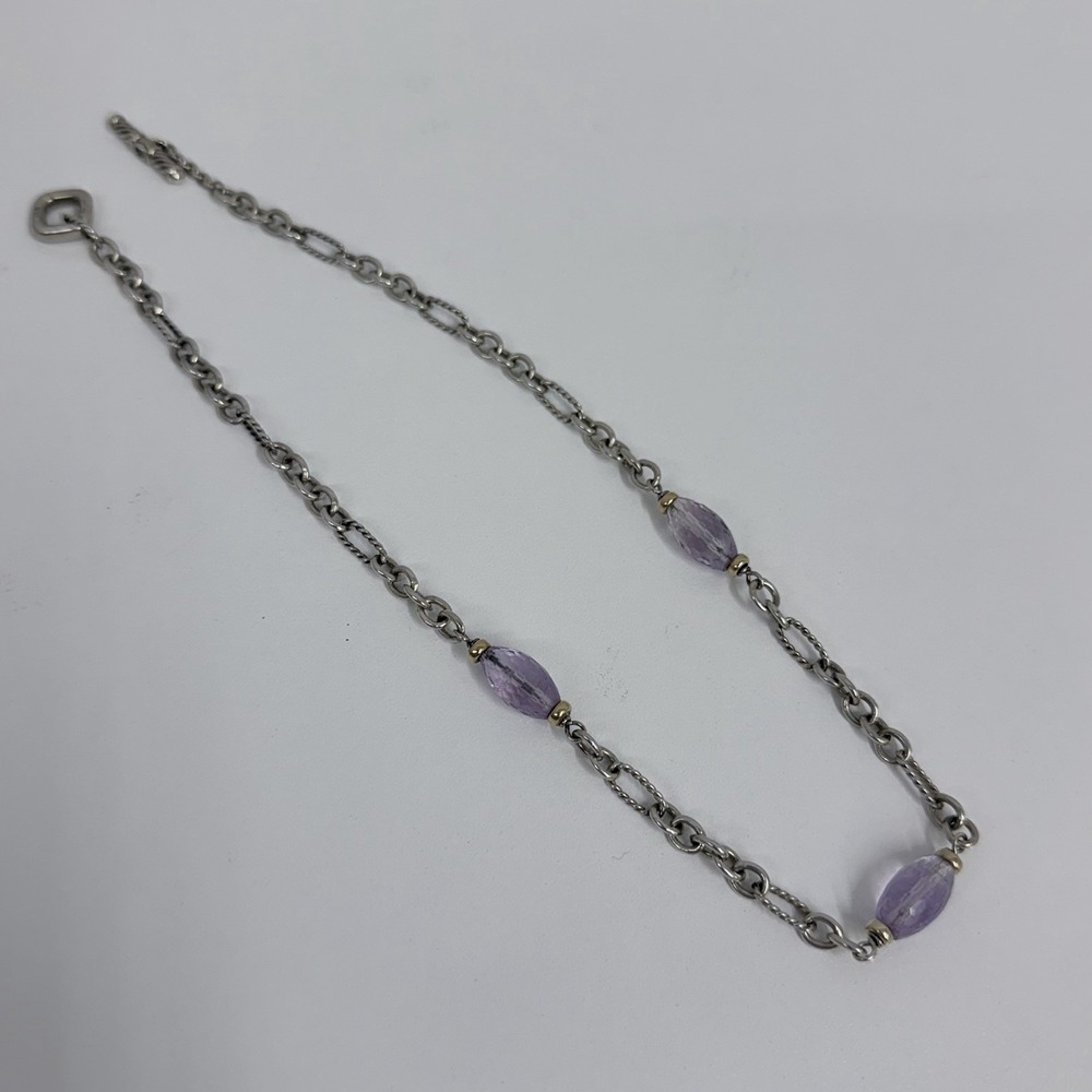 David Yurman Sterling 18K Gold Amethyst Bijoux Figaro Necklace 21 Grams 17" Long - Picture 4 of 10